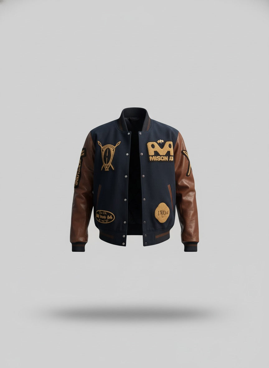 Le Teddy de l'Unité : Plus qu'une veste, c'est le symbole de notre famille. Le Teddy "Univers AA" est la seule pièce qui réunit les trois emblèmes de la marque : African Armure, Maison AA et Young Nation by AA.